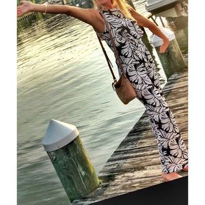 Bar III Palm Leaves Sleeveless Jumpsuit